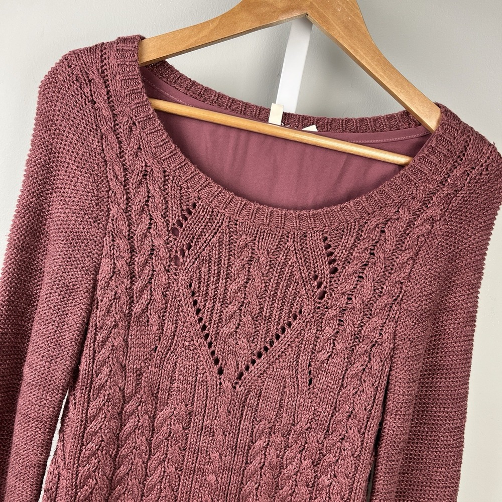 Anthropologie Moth Sweater Womens S Dark Mauve Pink Cable Knit Layered